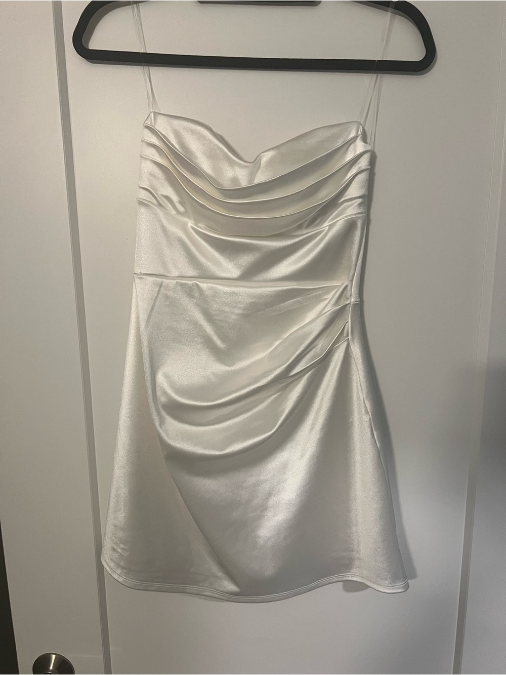 Satin Cowl Neck White Strapless Dress